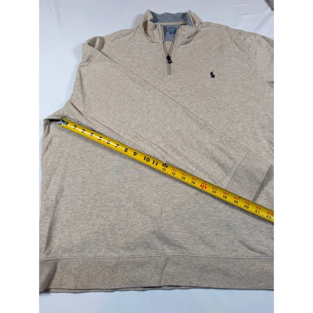 Polo Ralph Lauren Mens XXL Tan Heather Quarter Zip‎ Pullover Sweater Long Sleeve